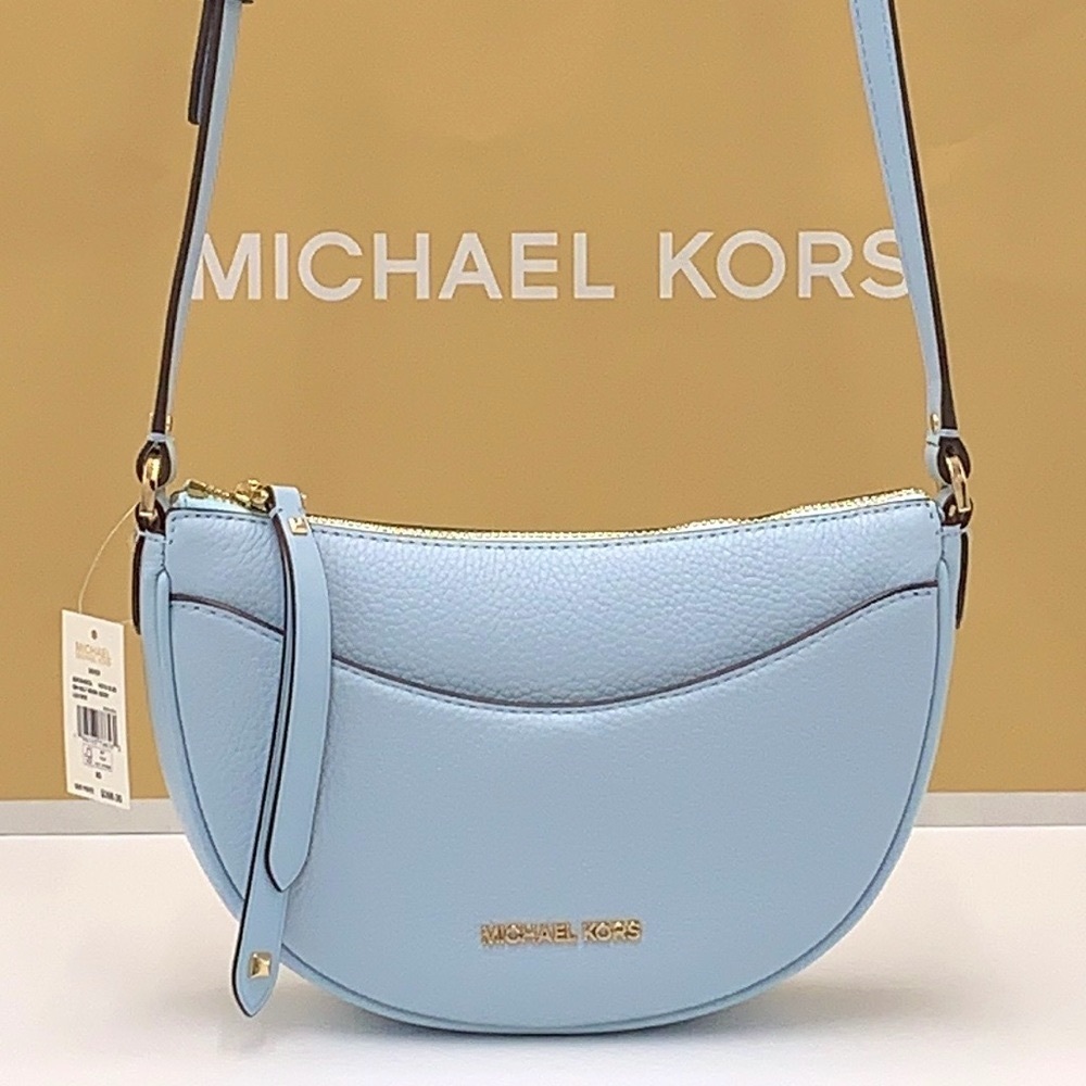 MICHAEL KORS Dover Small Half Moon Leather Crossbody Bag Vista Blue color - Picture 3 of 16